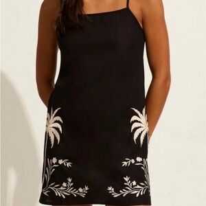 NWT Calypso St. Barth Embroidered Linen Mini Dress | Black & Ivory Resort